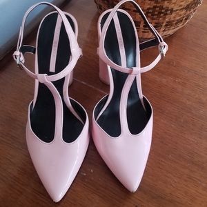Light Pink Patent Leather T-Strap heels